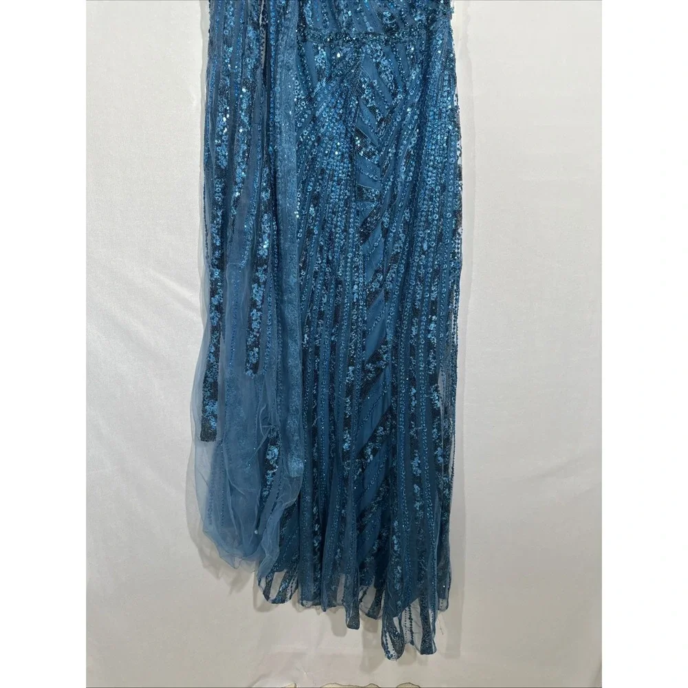 NWT Mac Duggal [ 4 ] 20528 One Shoulder‎ Cape Sleeve Embellished Gown Blue J1911 - Picture 15 of 15